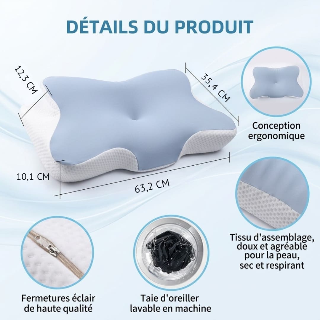 CerviNuit™ 2.0 - L'oreiller Cervical Ergonomique Papillon Nuit Apaisée