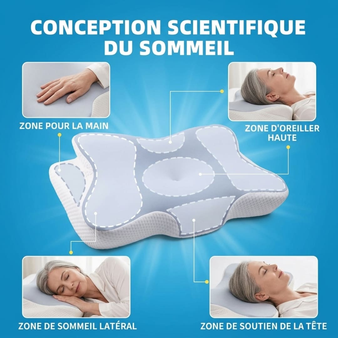 CerviNuit™ 2.0 - L'oreiller Cervical Ergonomique Papillon Nuit Apaisée